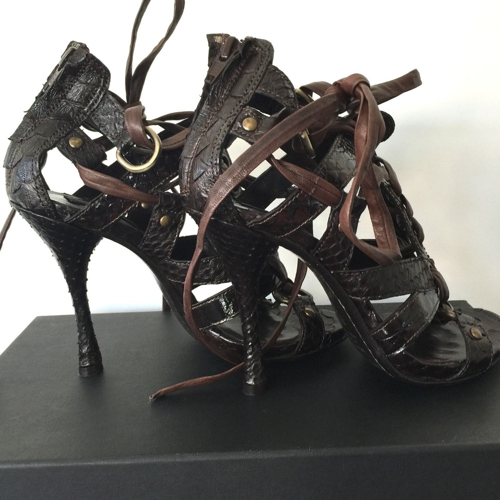 Brown leather Python heel women in women